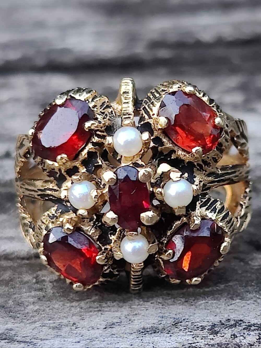 Antique 14 Karat Gold Garnet And Pearl Ring - Picture 3 of 9